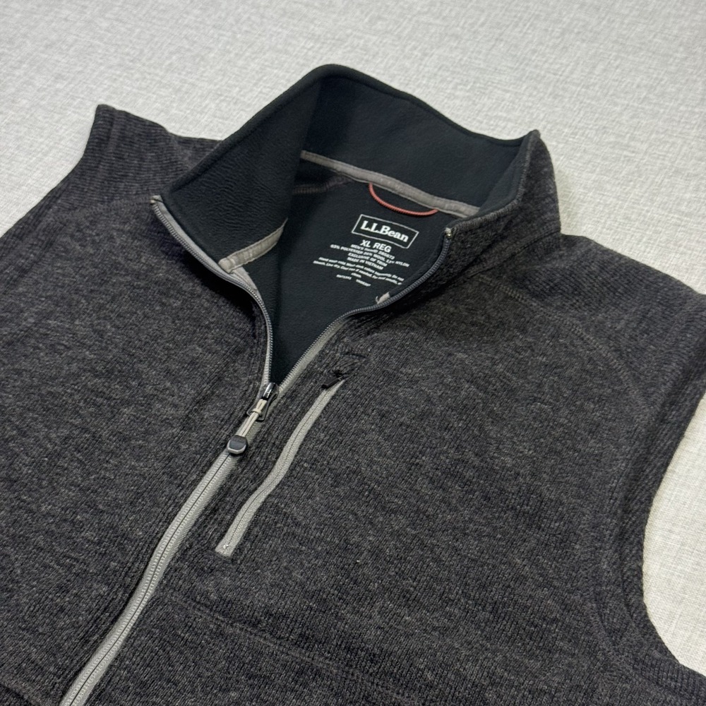 L.L. Bean Sweater Fleece Wool Blend Vest Mens XL Gray Full-Zip Sleeveless